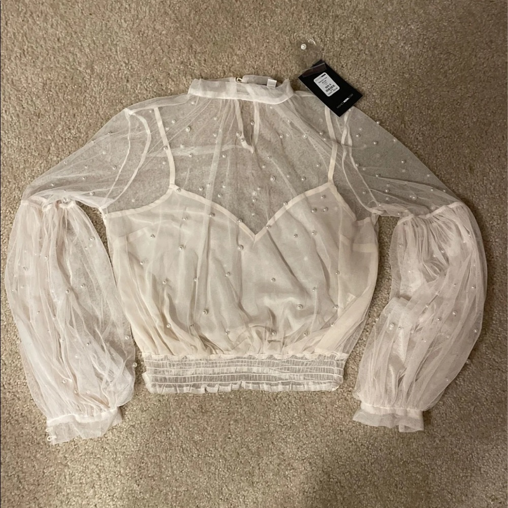FN Sheer Pearl Cropped Blouse